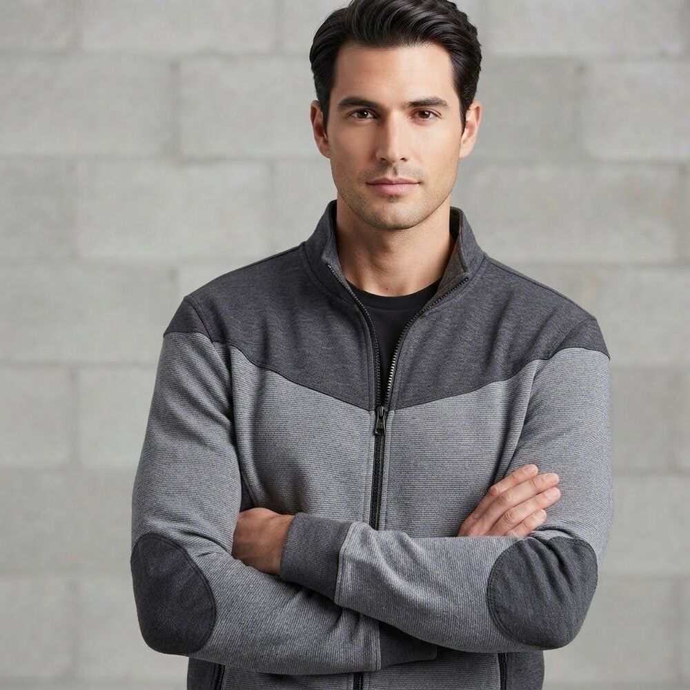 Rock & republic men’s full zip cotton blend elbow patch jacket